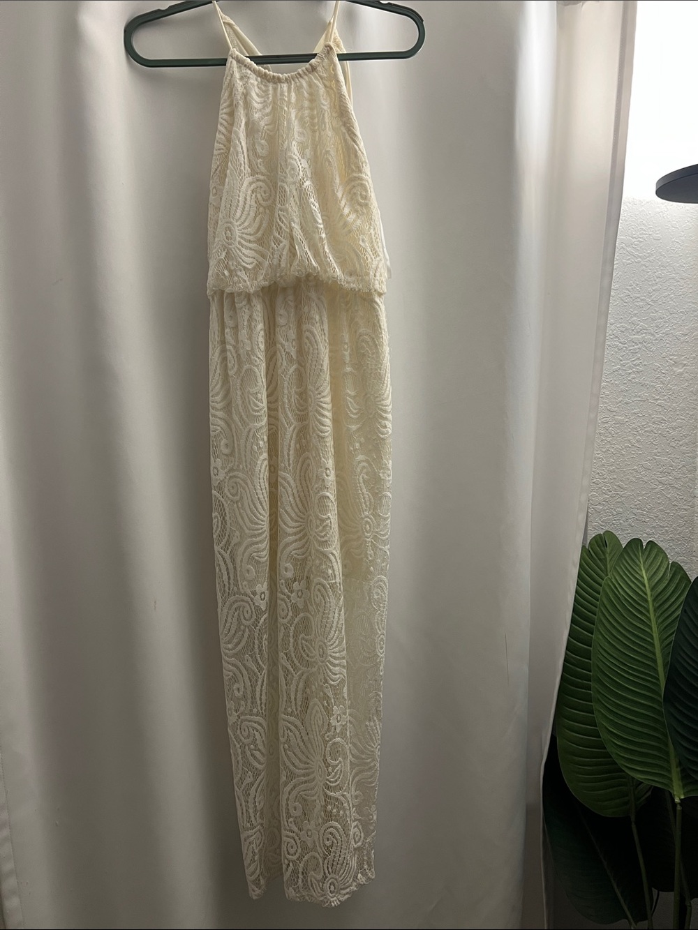 Sweet Storm Cream Lace Halter Maxi Dress